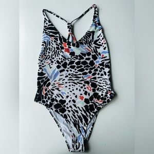 Womens Volcom Are Zoo Ready One Piece Swimsuit Black/White